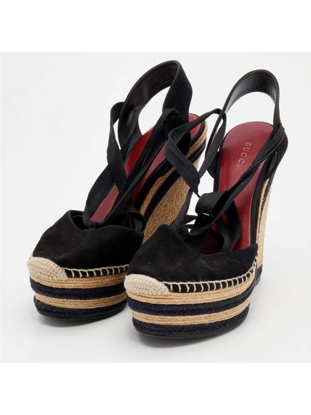 AUTHENTIC GUCCI BLACK SUEDE WEDGES - Picture 3 of 7